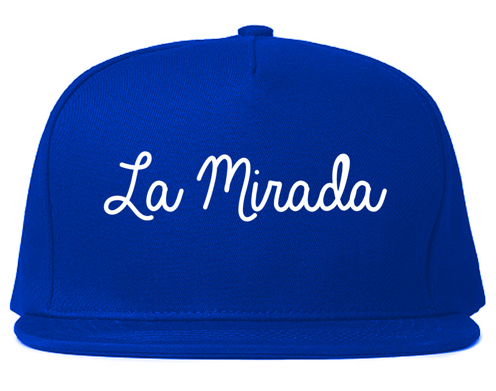 La Mirada California CA Script Mens Snapback Hat Royal Blue
