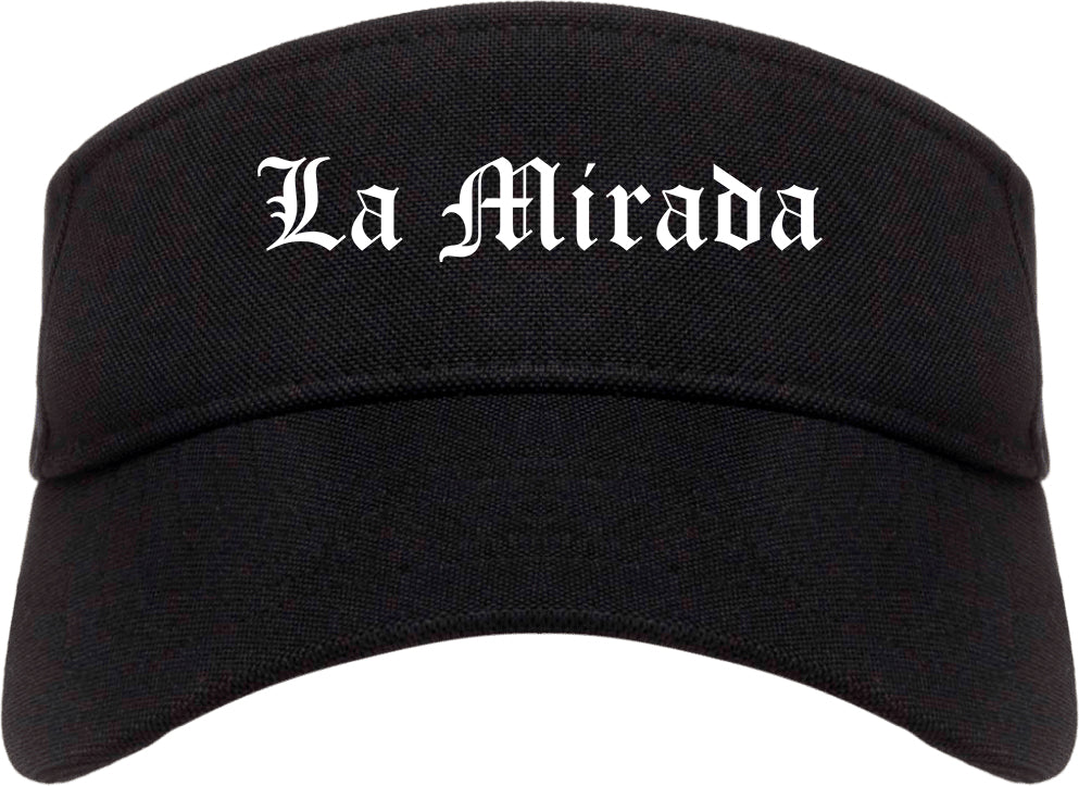 La Mirada California CA Old English Mens Visor Cap Hat Black