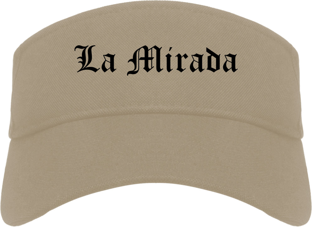 La Mirada California CA Old English Mens Visor Cap Hat Khaki