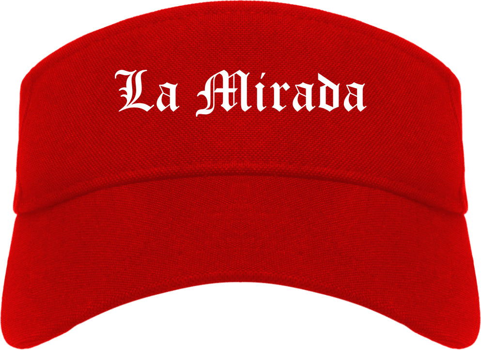 La Mirada California CA Old English Mens Visor Cap Hat Red