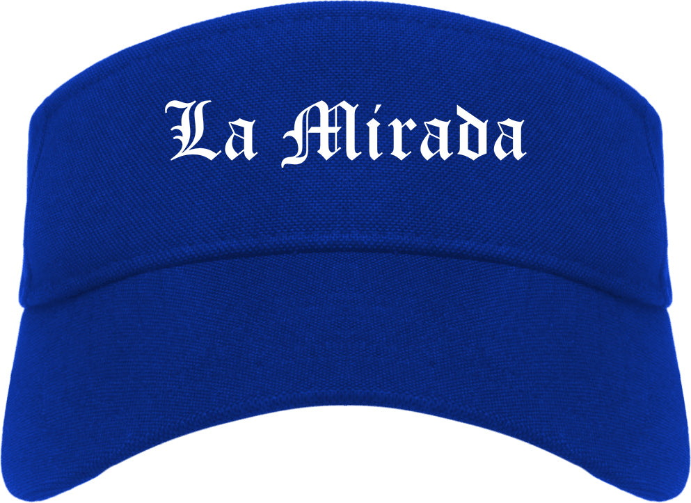 La Mirada California CA Old English Mens Visor Cap Hat Royal Blue