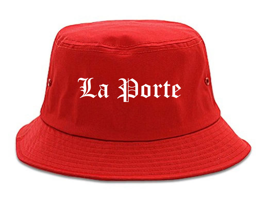 La Porte Indiana IN Old English Mens Bucket Hat Red