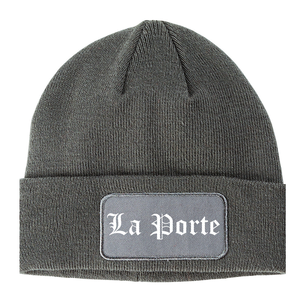 La Porte Indiana IN Old English Mens Knit Beanie Hat Cap Grey