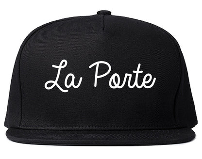 La Porte Indiana IN Script Mens Snapback Hat Black