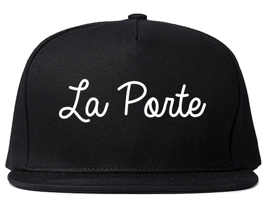 La Porte Indiana IN Script Mens Snapback Hat Black