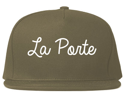 La Porte Indiana IN Script Mens Snapback Hat Grey