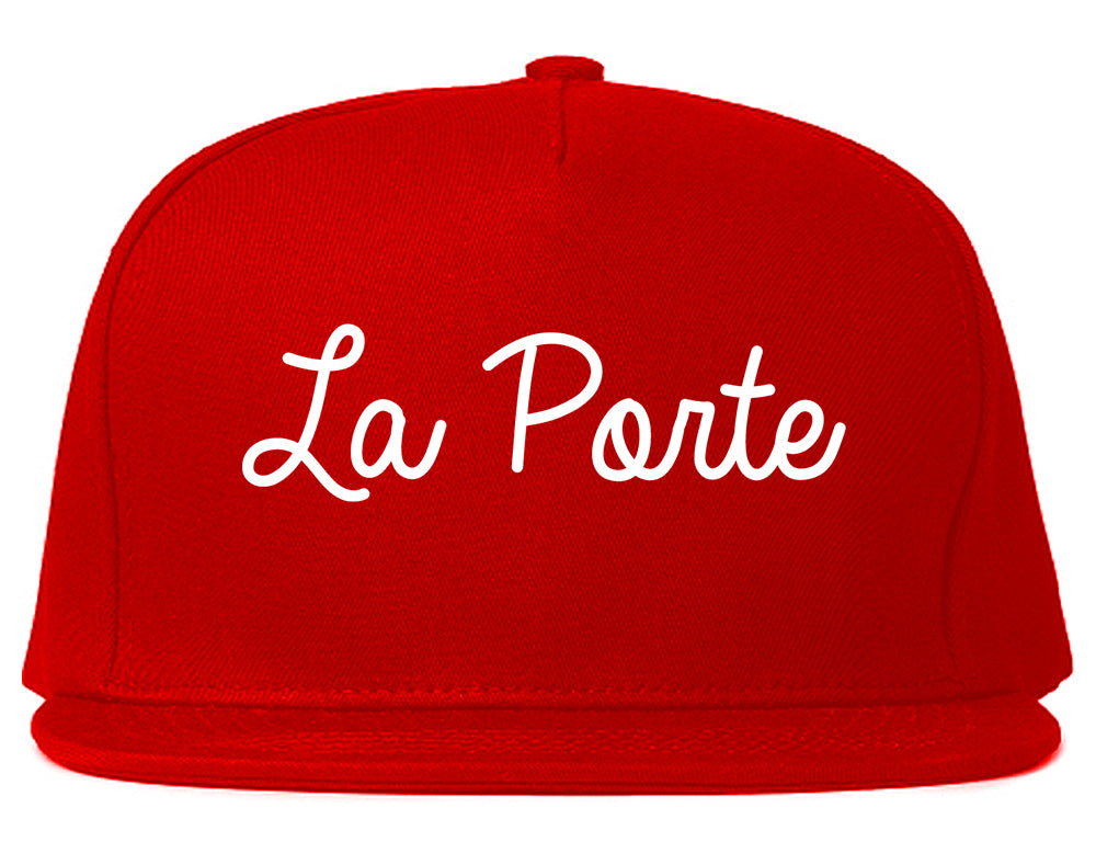 La Porte Indiana IN Script Mens Snapback Hat Red