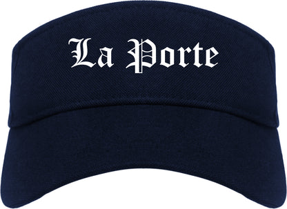 La Porte Indiana IN Old English Mens Visor Cap Hat Navy Blue
