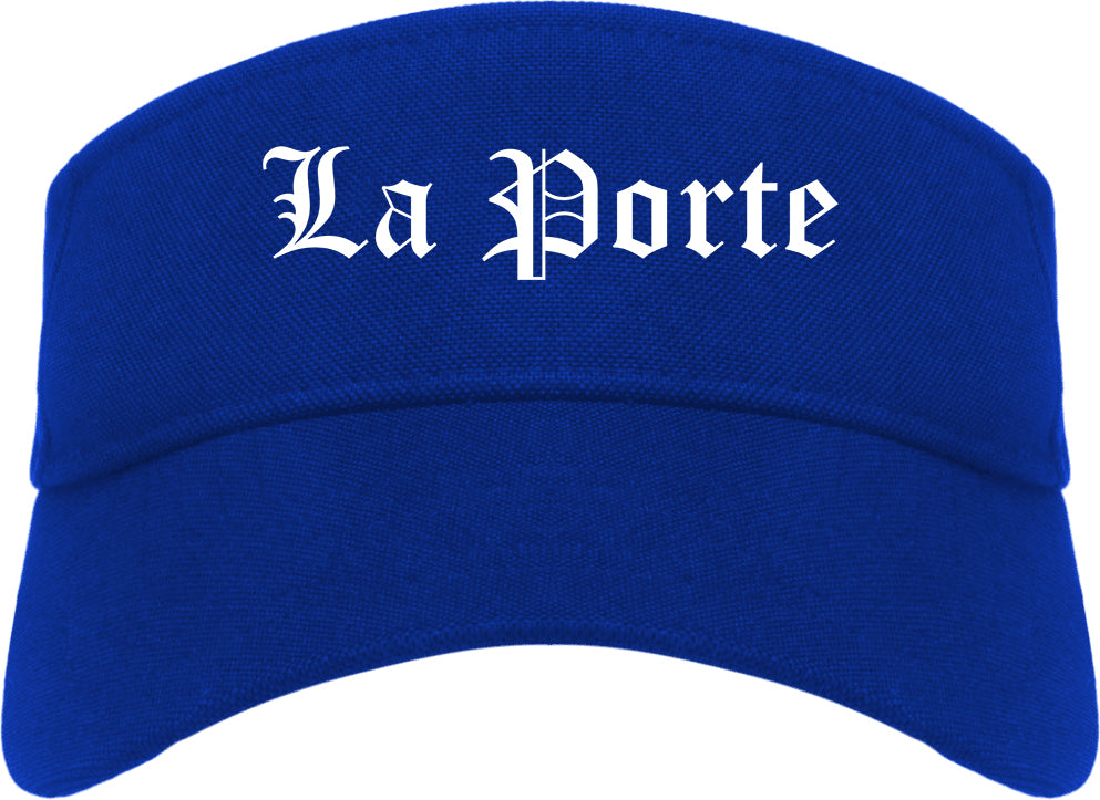 La Porte Indiana IN Old English Mens Visor Cap Hat Royal Blue
