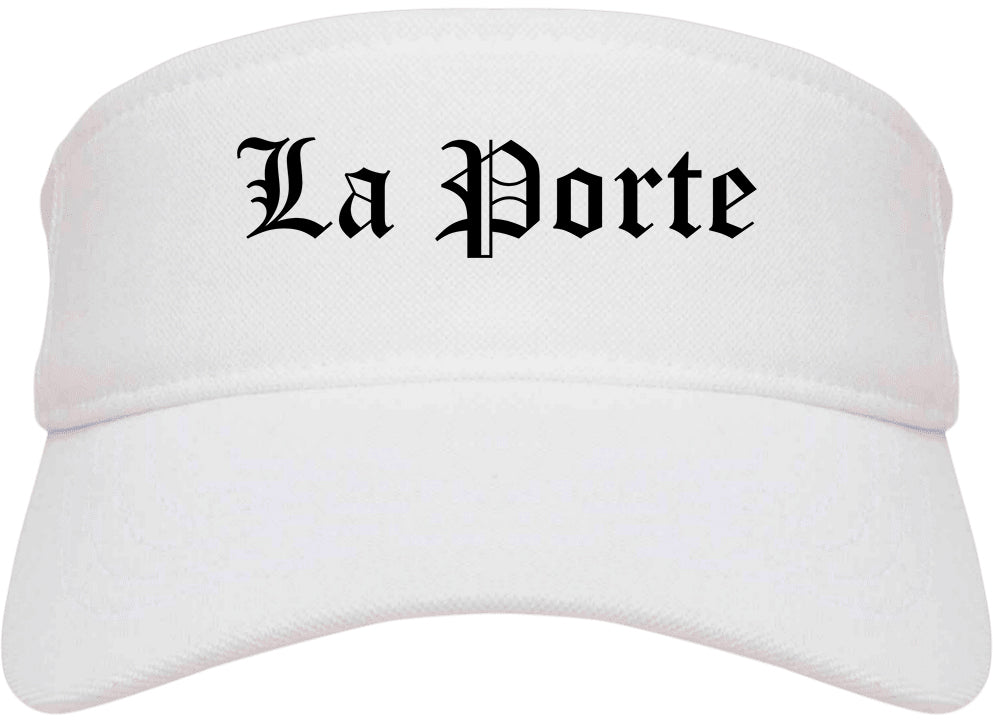 La Porte Indiana IN Old English Mens Visor Cap Hat White