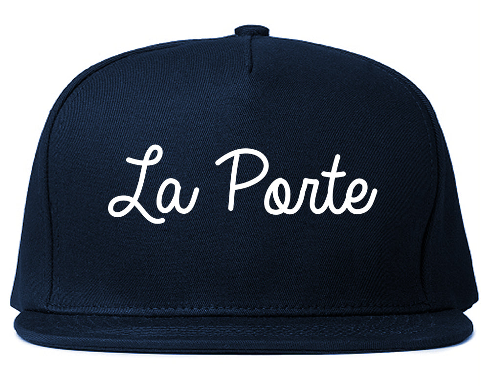 La Porte Texas TX Script Mens Snapback Hat Navy Blue