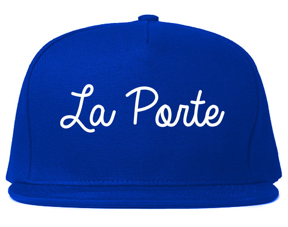 La Porte Texas TX Script Mens Snapback Hat Royal Blue