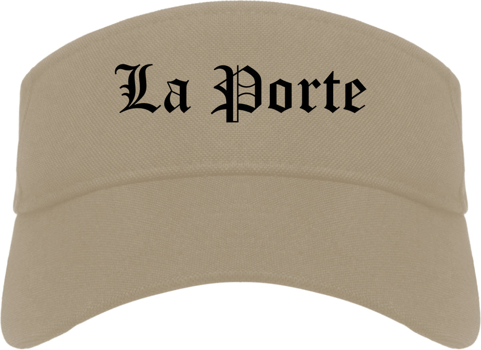 La Porte Texas TX Old English Mens Visor Cap Hat Khaki