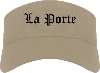 La Porte Texas TX Old English Mens Visor Cap Hat Khaki