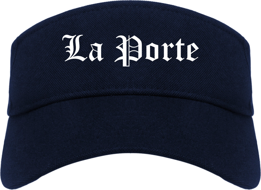 La Porte Texas TX Old English Mens Visor Cap Hat Navy Blue