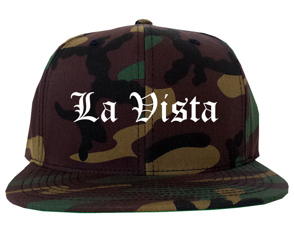 La Vista Nebraska NE Old English Mens Snapback Hat Army Camo