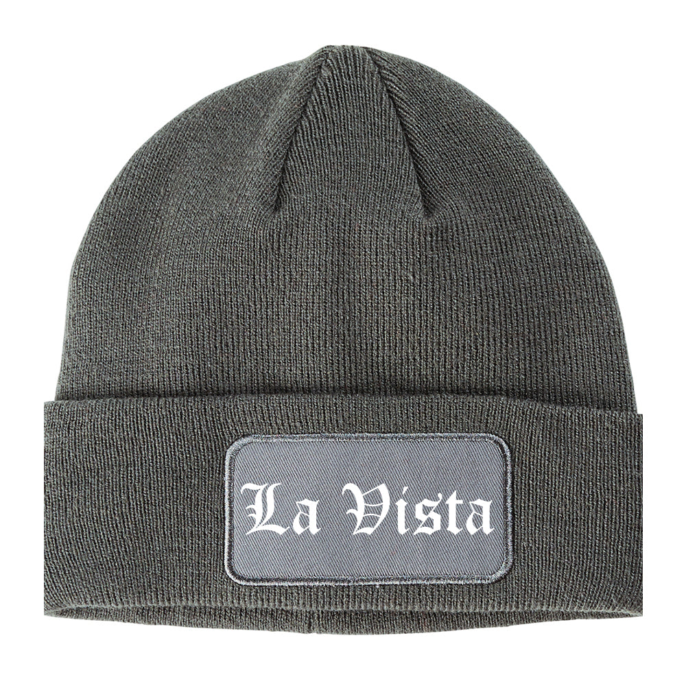 La Vista Nebraska NE Old English Mens Knit Beanie Hat Cap Grey