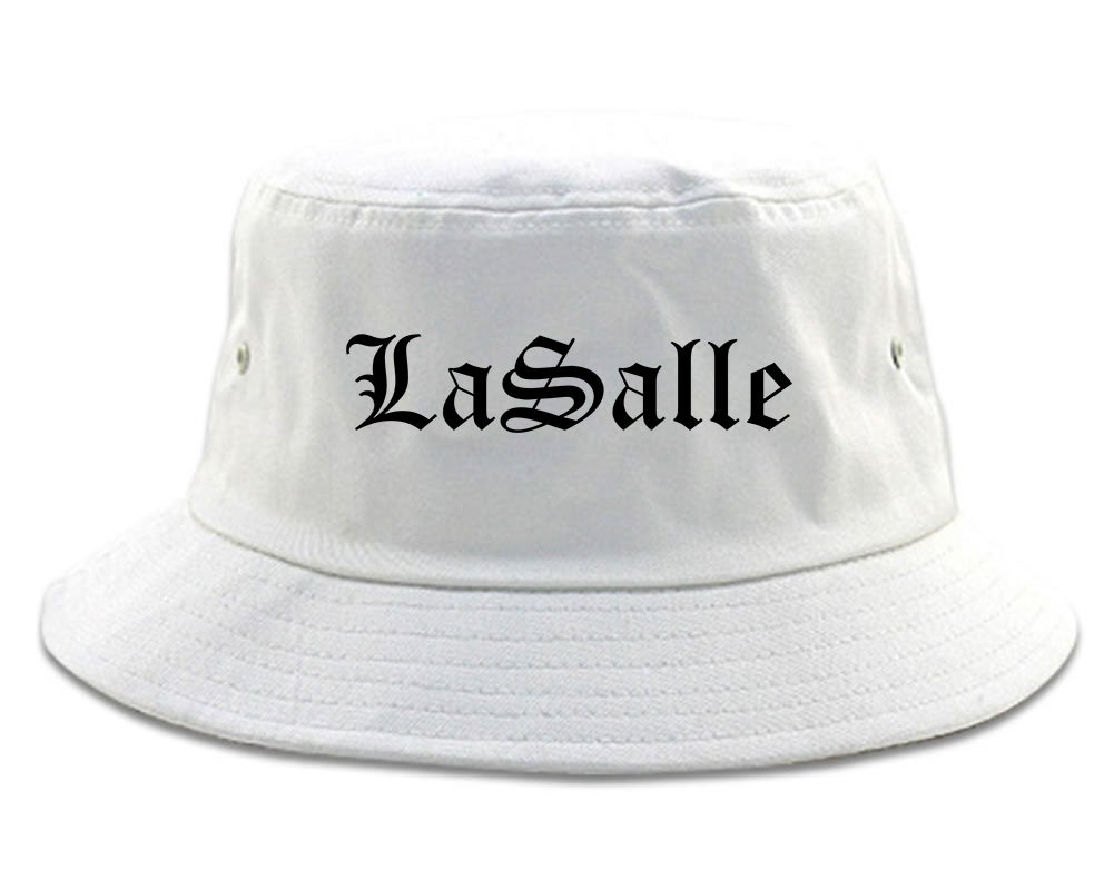 LaSalle Illinois IL Old English Mens Bucket Hat White