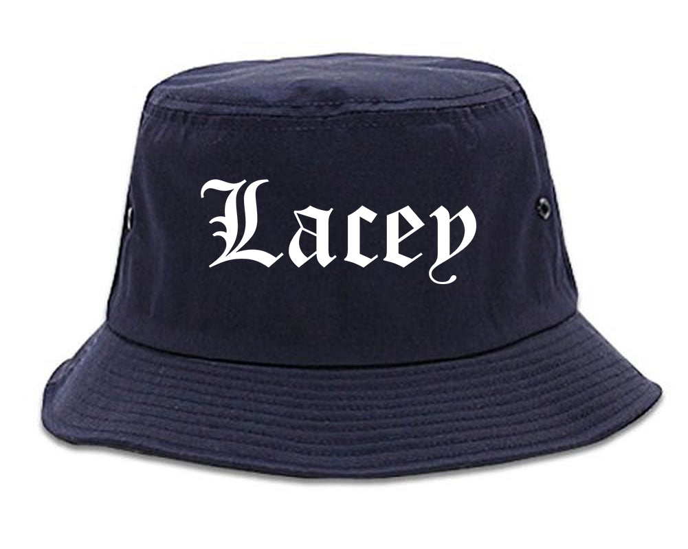 Lacey Washington WA Old English Mens Bucket Hat Navy Blue