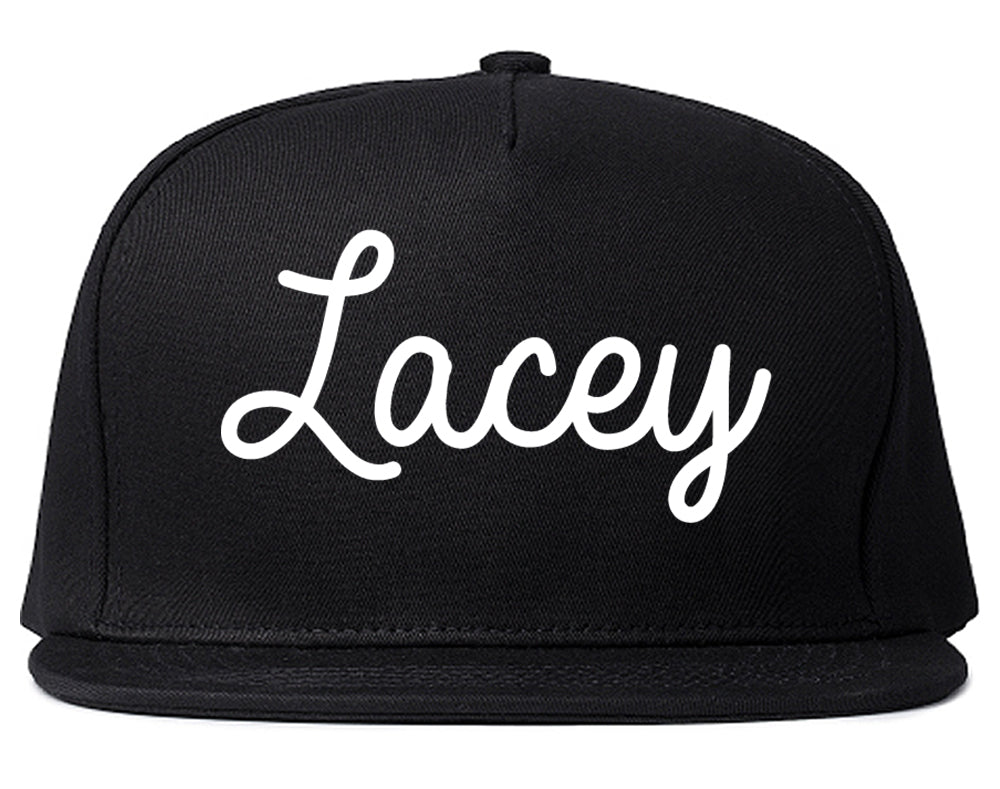 Lacey Washington WA Script Mens Snapback Hat Black