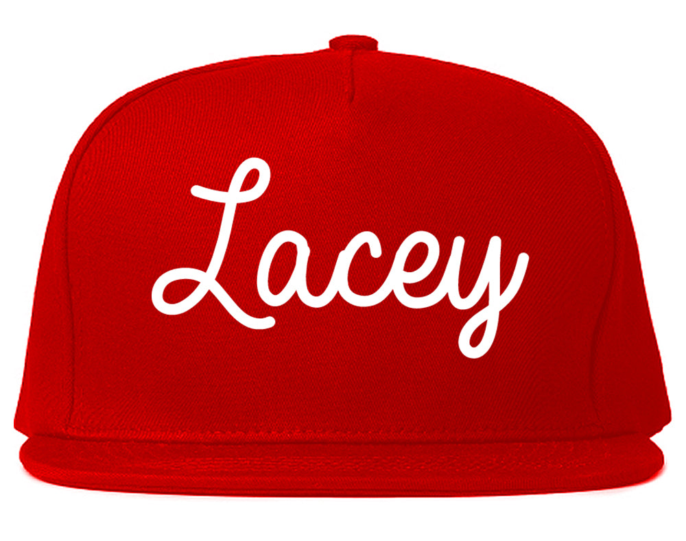 Lacey Washington WA Script Mens Snapback Hat Red