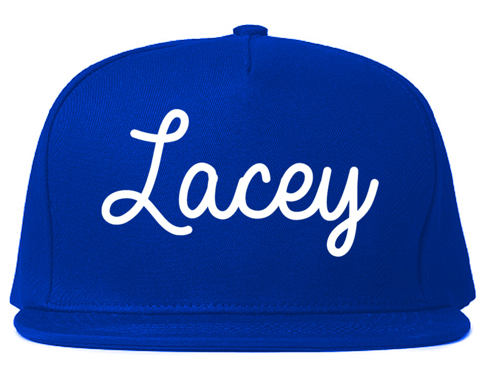 Lacey Washington WA Script Mens Snapback Hat Royal Blue