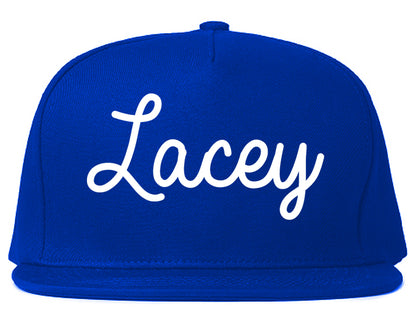 Lacey Washington WA Script Mens Snapback Hat Royal Blue