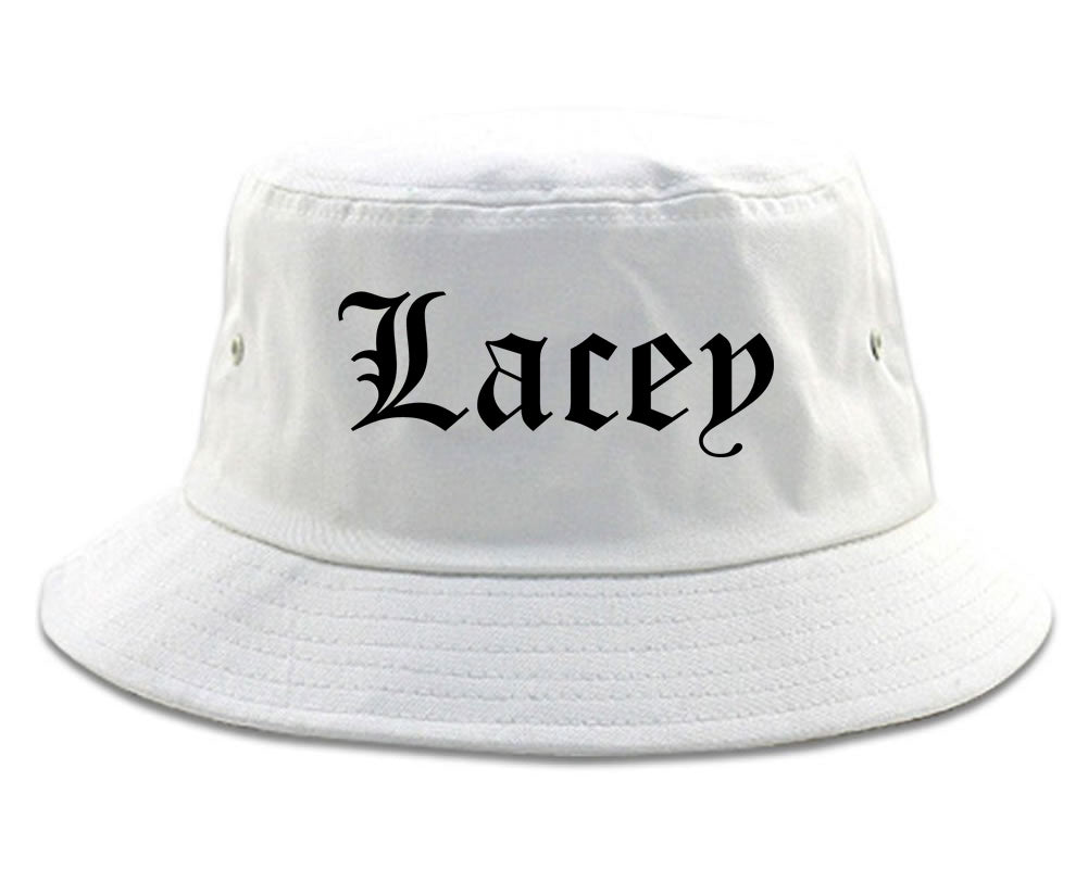 Lacey Washington WA Old English Mens Bucket Hat White