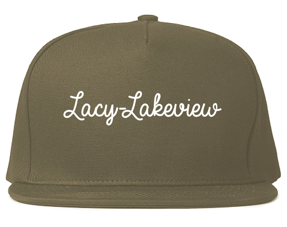 Lacy Lakeview Texas TX Script Mens Snapback Hat Grey