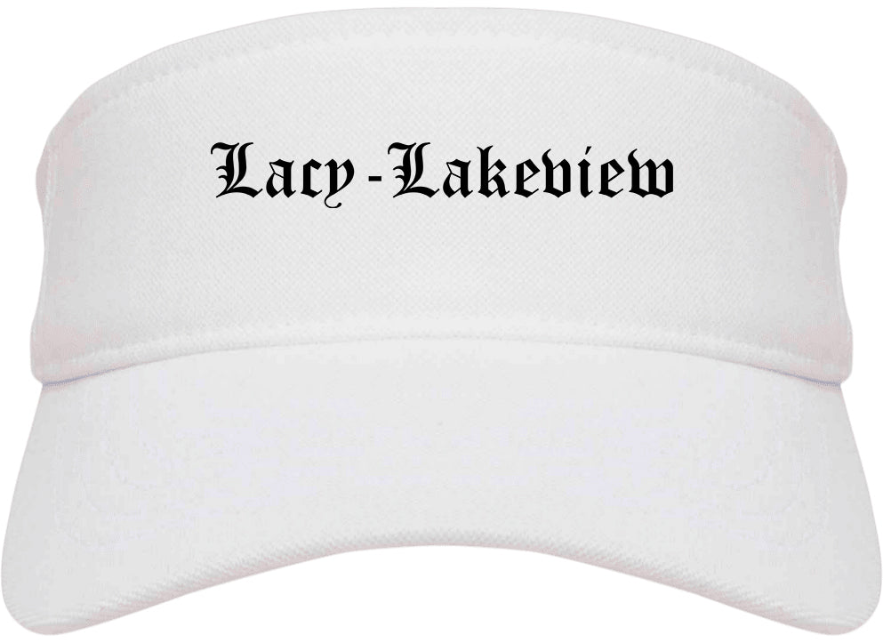 Lacy Lakeview Texas TX Old English Mens Visor Cap Hat White