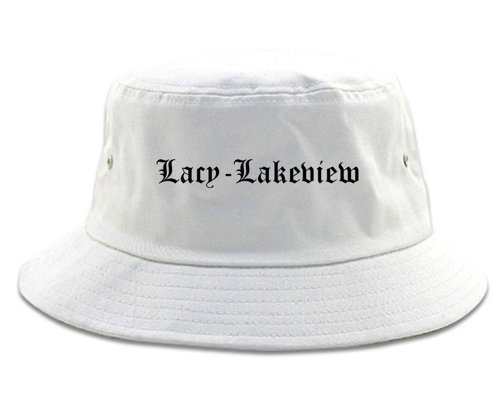 Lacy Lakeview Texas TX Old English Mens Bucket Hat White