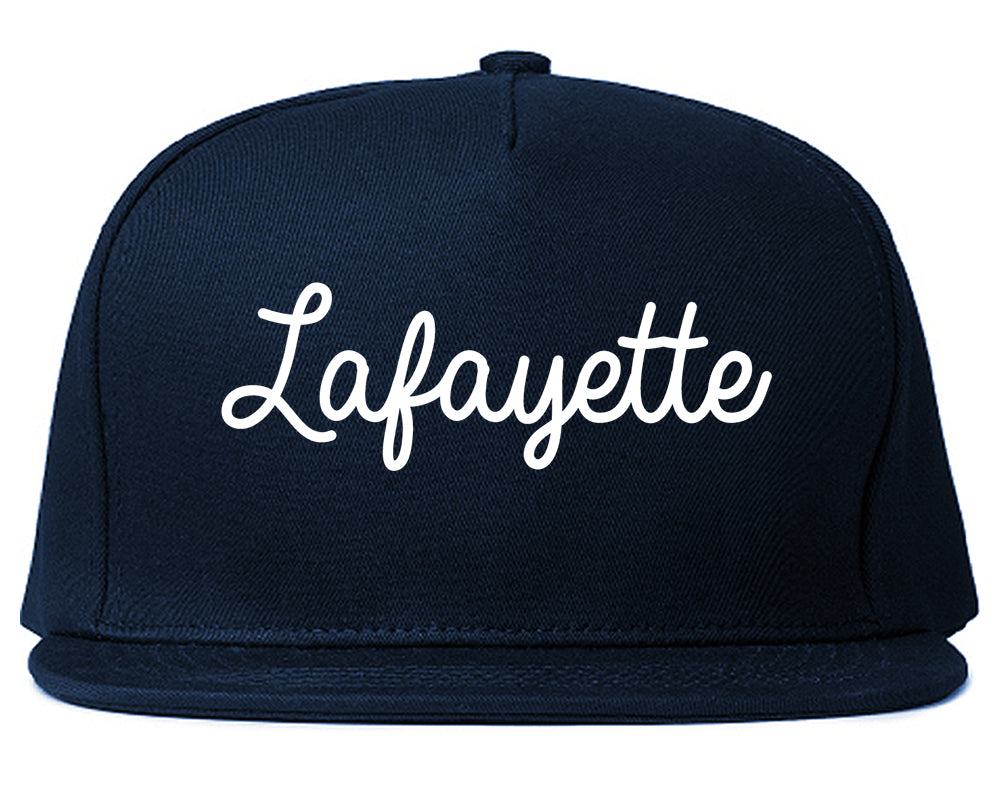 Lafayette Colorado CO Script Mens Snapback Hat Navy Blue