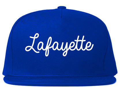 Lafayette Colorado CO Script Mens Snapback Hat Royal Blue