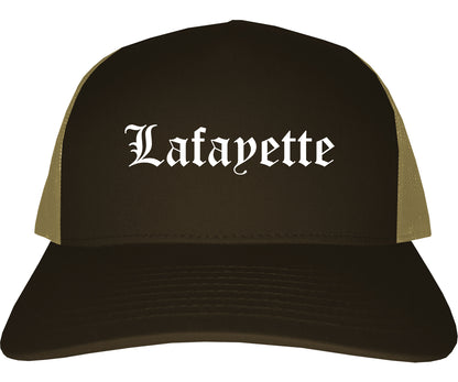Lafayette Indiana IN Old English Mens Trucker Hat Cap Brown