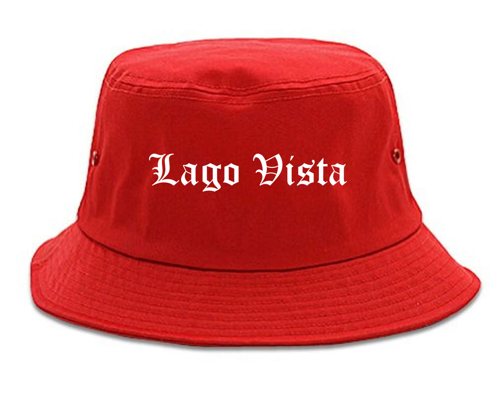 Lago Vista Texas TX Old English Mens Bucket Hat Red