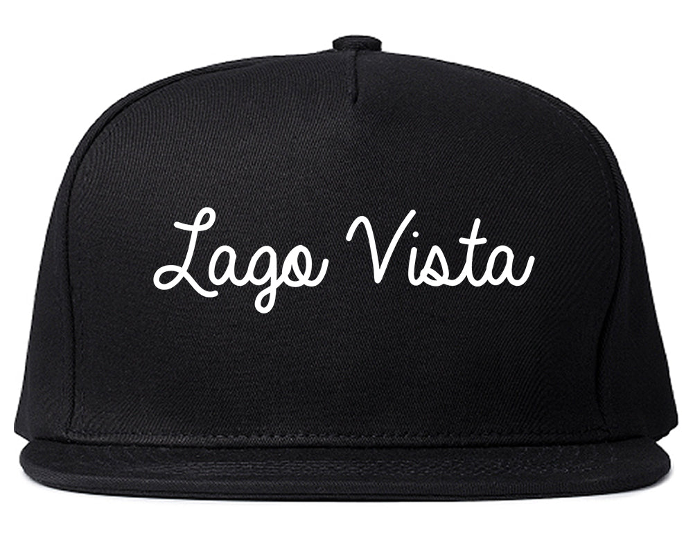 Lago Vista Texas TX Script Mens Snapback Hat Black