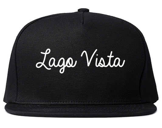 Lago Vista Texas TX Script Mens Snapback Hat Black