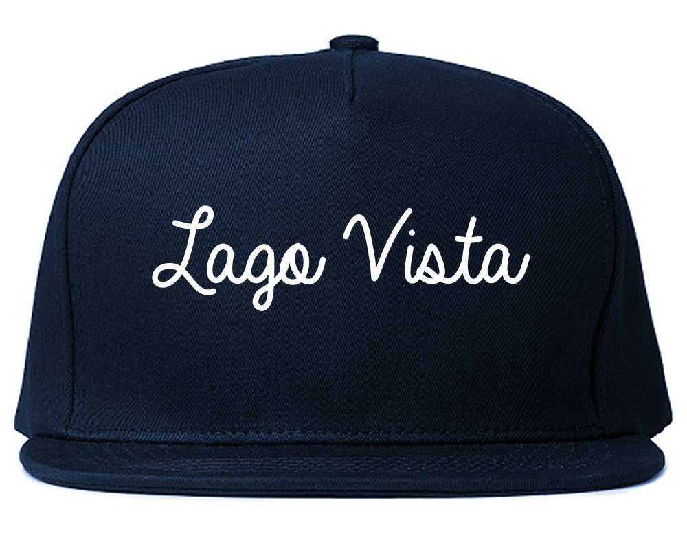 Lago Vista Texas TX Script Mens Snapback Hat Navy Blue