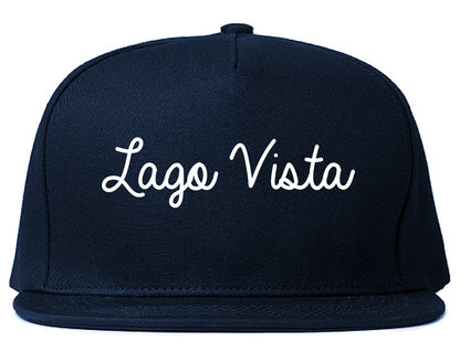 Lago Vista Texas TX Script Mens Snapback Hat Navy Blue