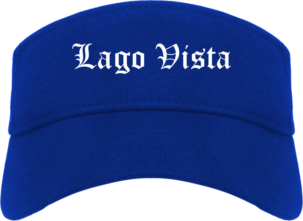 Lago Vista Texas TX Old English Mens Visor Cap Hat Royal Blue