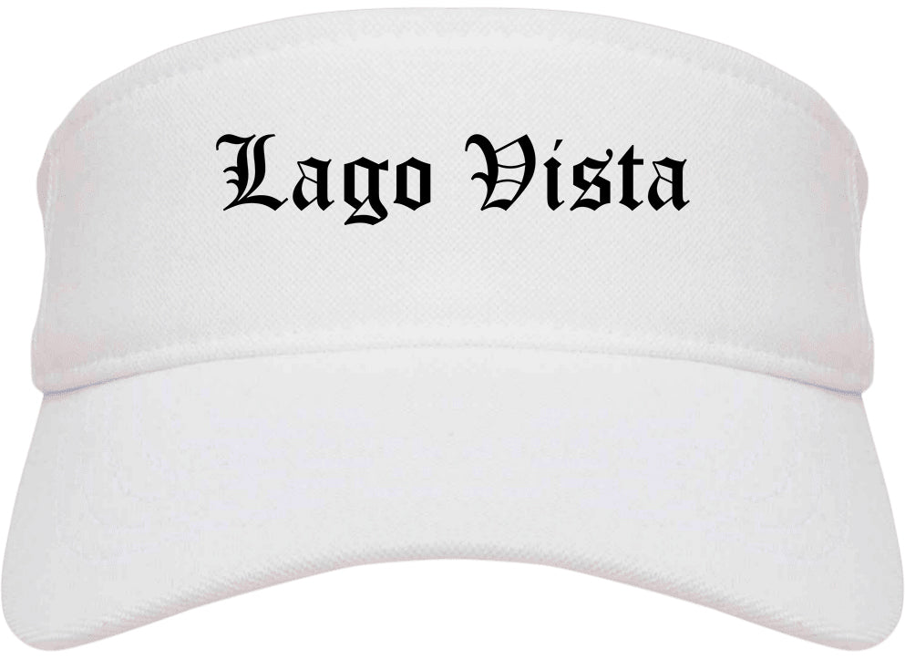 Lago Vista Texas TX Old English Mens Visor Cap Hat White