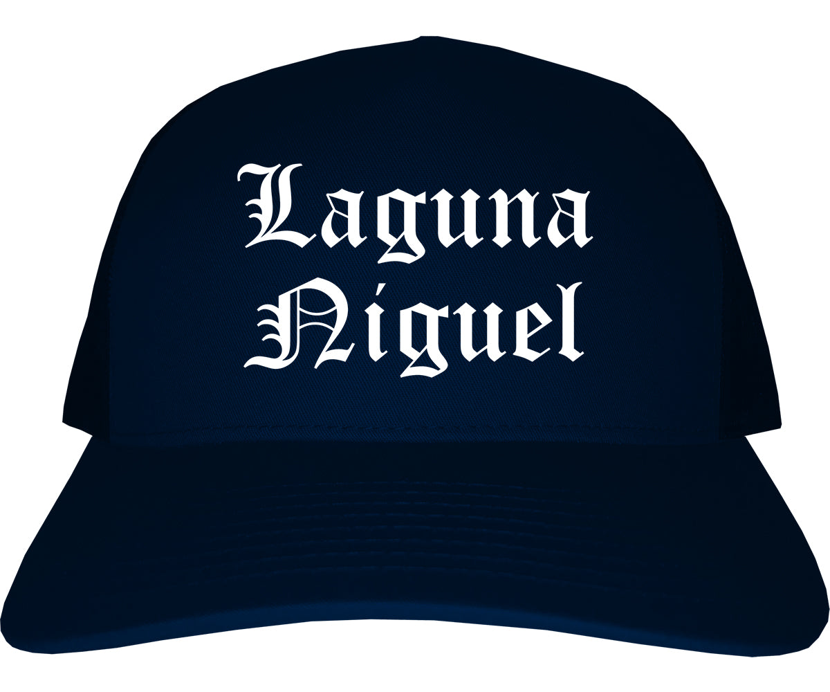 Laguna Niguel California CA Old English Mens Trucker Hat Cap Navy Blue