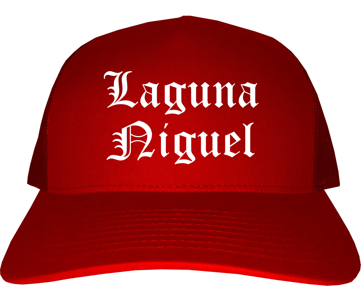 Laguna Niguel California CA Old English Mens Trucker Hat Cap Red