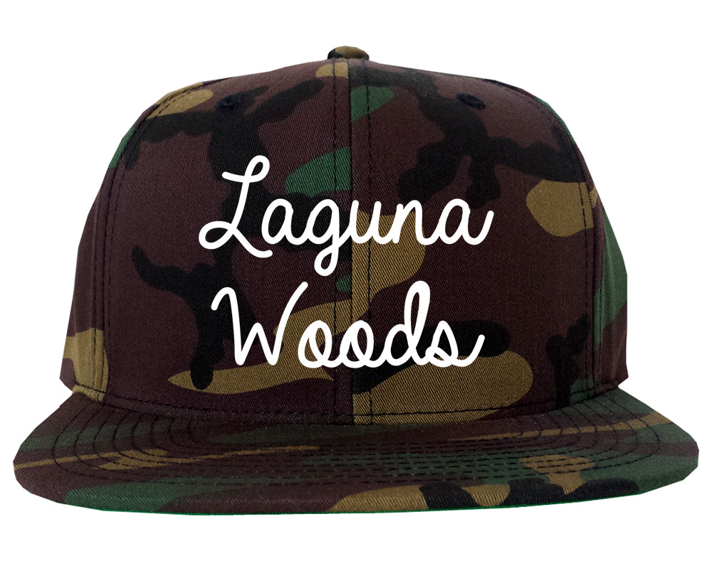 Laguna Woods California CA Script Mens Snapback Hat Army Camo