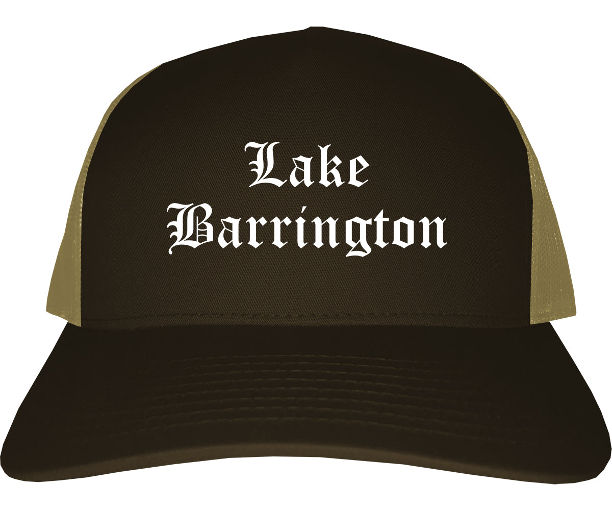 Lake Barrington Illinois IL Old English Mens Trucker Hat Cap Brown