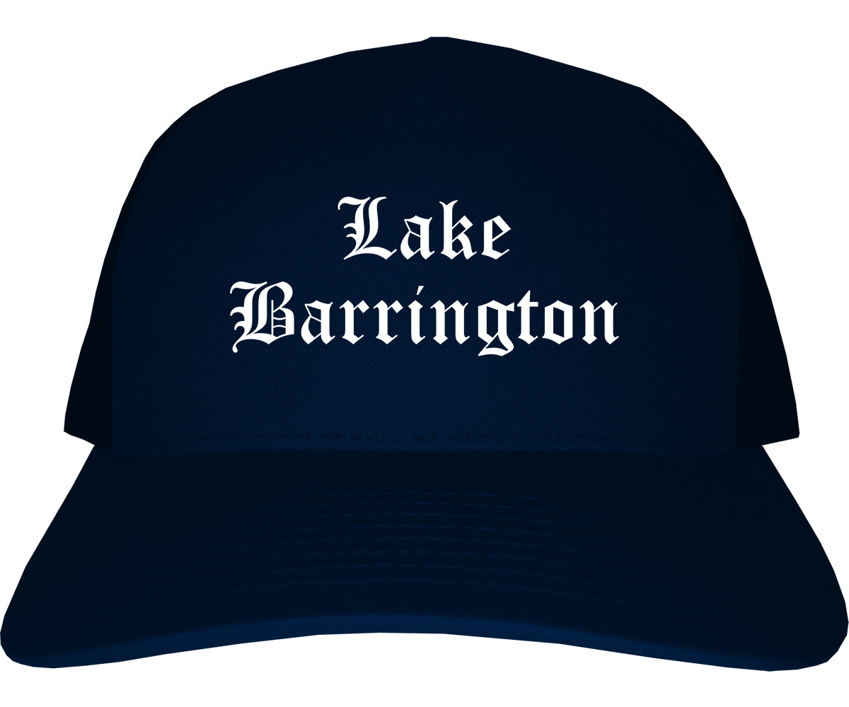 Lake Barrington Illinois IL Old English Mens Trucker Hat Cap Navy Blue