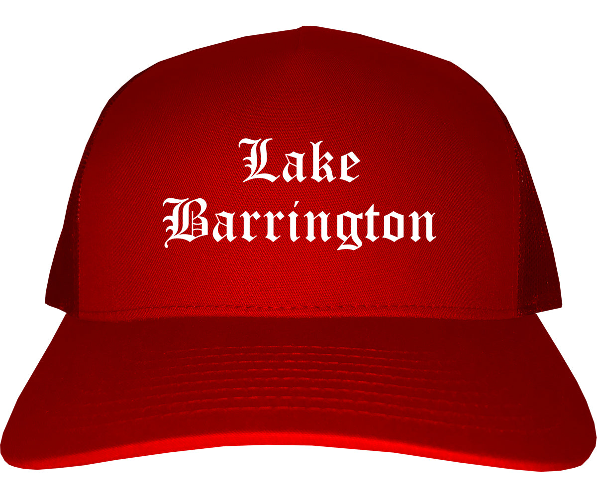 Lake Barrington Illinois IL Old English Mens Trucker Hat Cap Red
