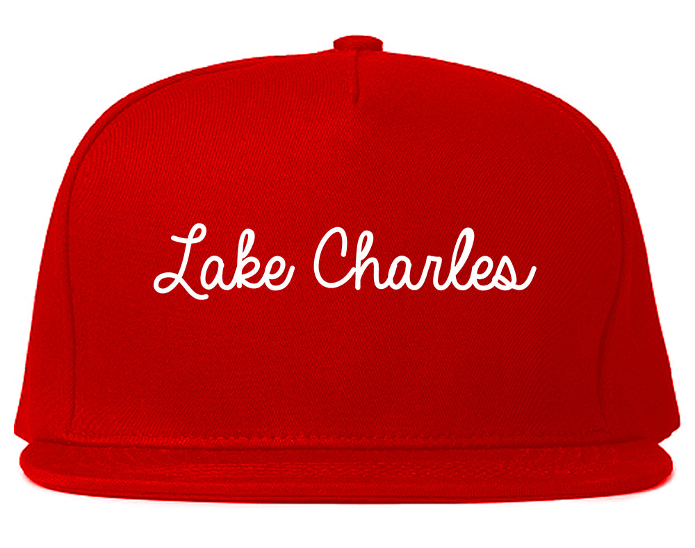 Lake Charles Louisiana LA Script Mens Snapback Hat Red
