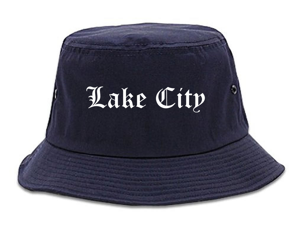 Lake City Florida FL Old English Mens Bucket Hat Navy Blue