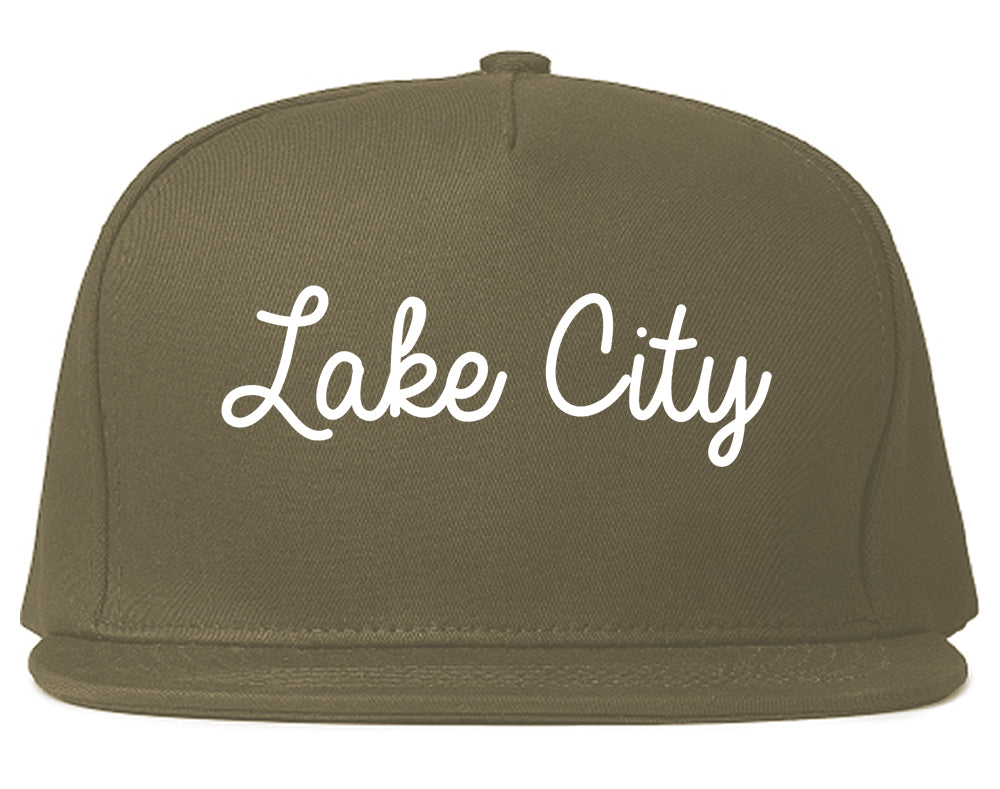 Lake City Florida FL Script Mens Snapback Hat Grey